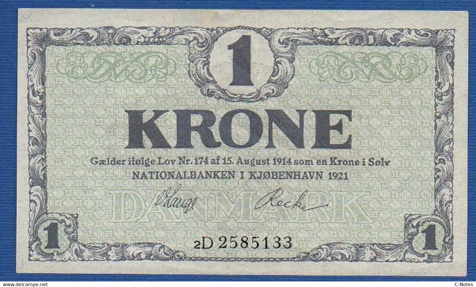 DENMARK - P.12g – 1 Krone 1921 AXF Serie 2D 2585133 - Denmark