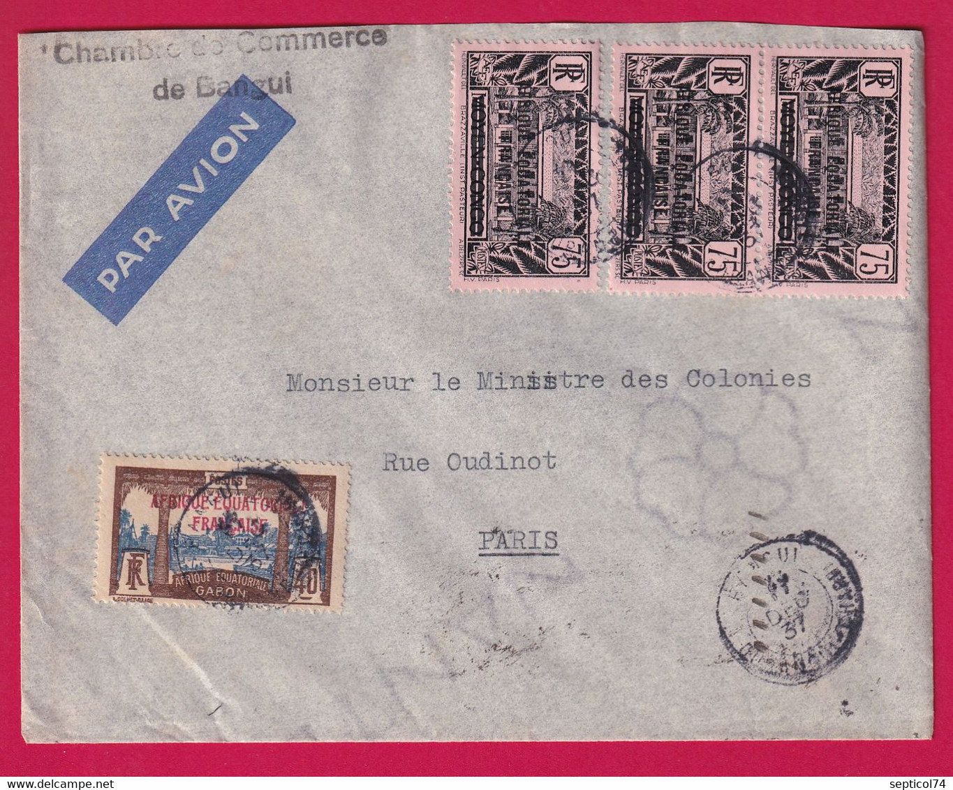 LETTRE PAR AVION BANGUI OUBANGUI CHARRI 1937 POUR PARIS LETTRE COVER - Storia Postale