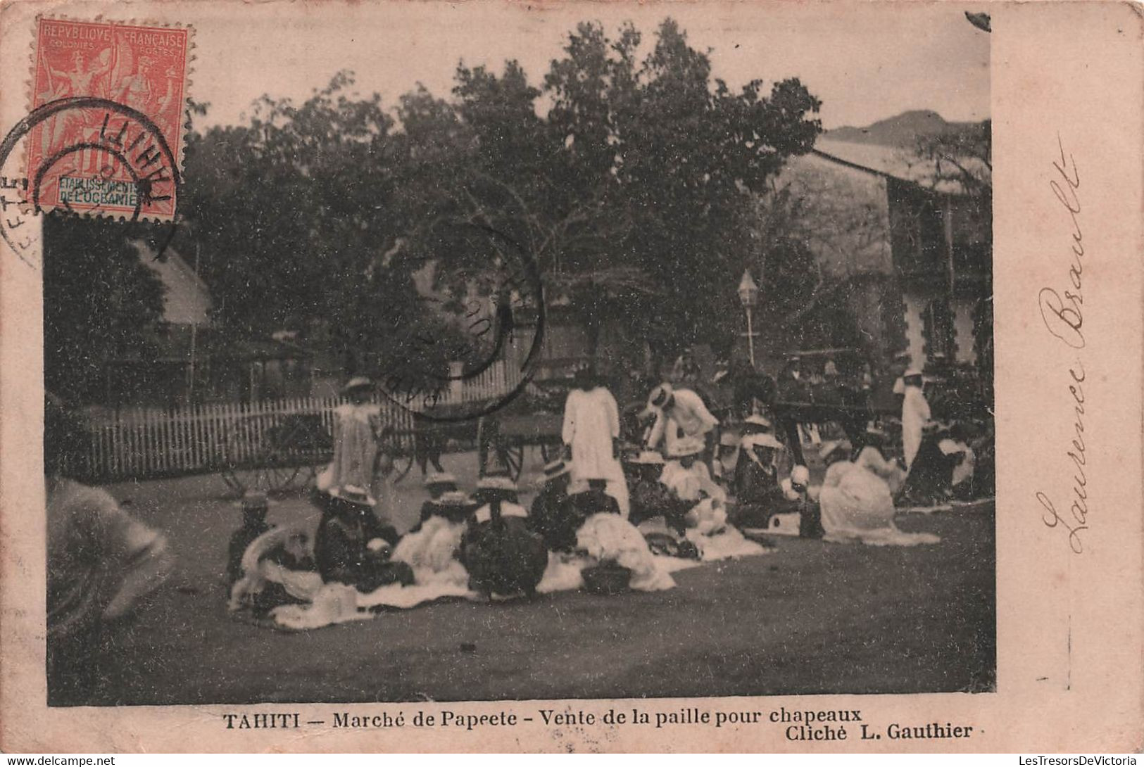 TAHITI - Marché De Papeete - Vente De La Paille Pour Chapeaux - Gauthier - Carte Postale Ancienne - Tahiti