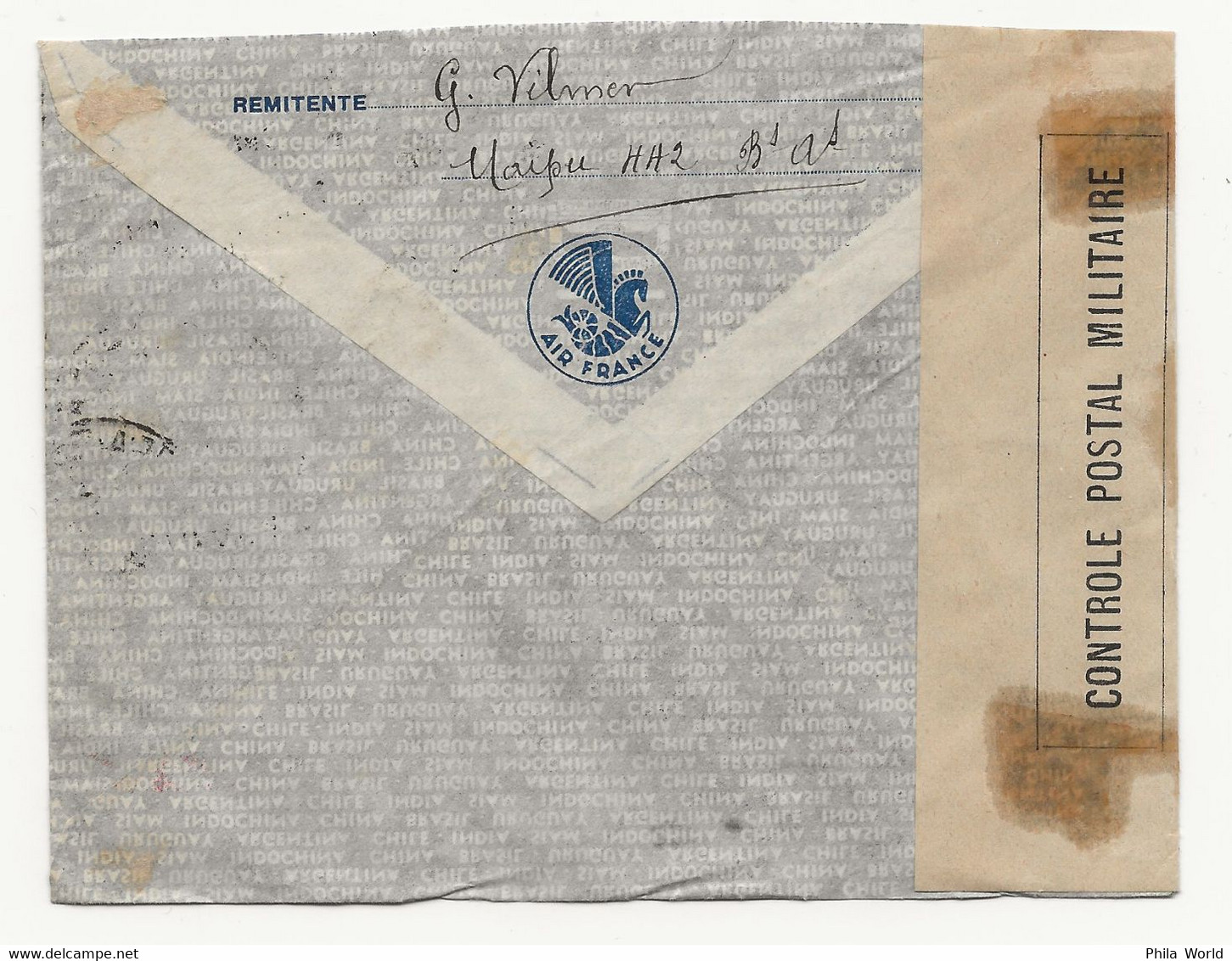 AIR FRANCE 1940 Argentina France Air Mail Cover QF Commission DEESSE ASSISE Without Ovoid Cachet Examiner Number - Briefe U. Dokumente
