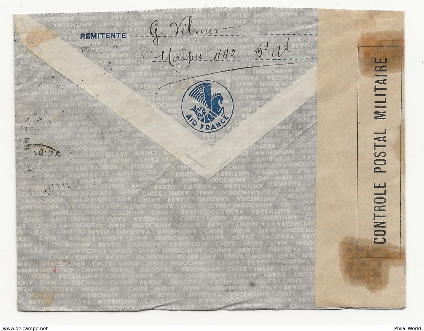 AIR FRANCE 1940 Argentina France Air Mail Cover QF Commission DEESSE ASSISE Without Ovoid Cachet Examiner Number - Brieven En Documenten