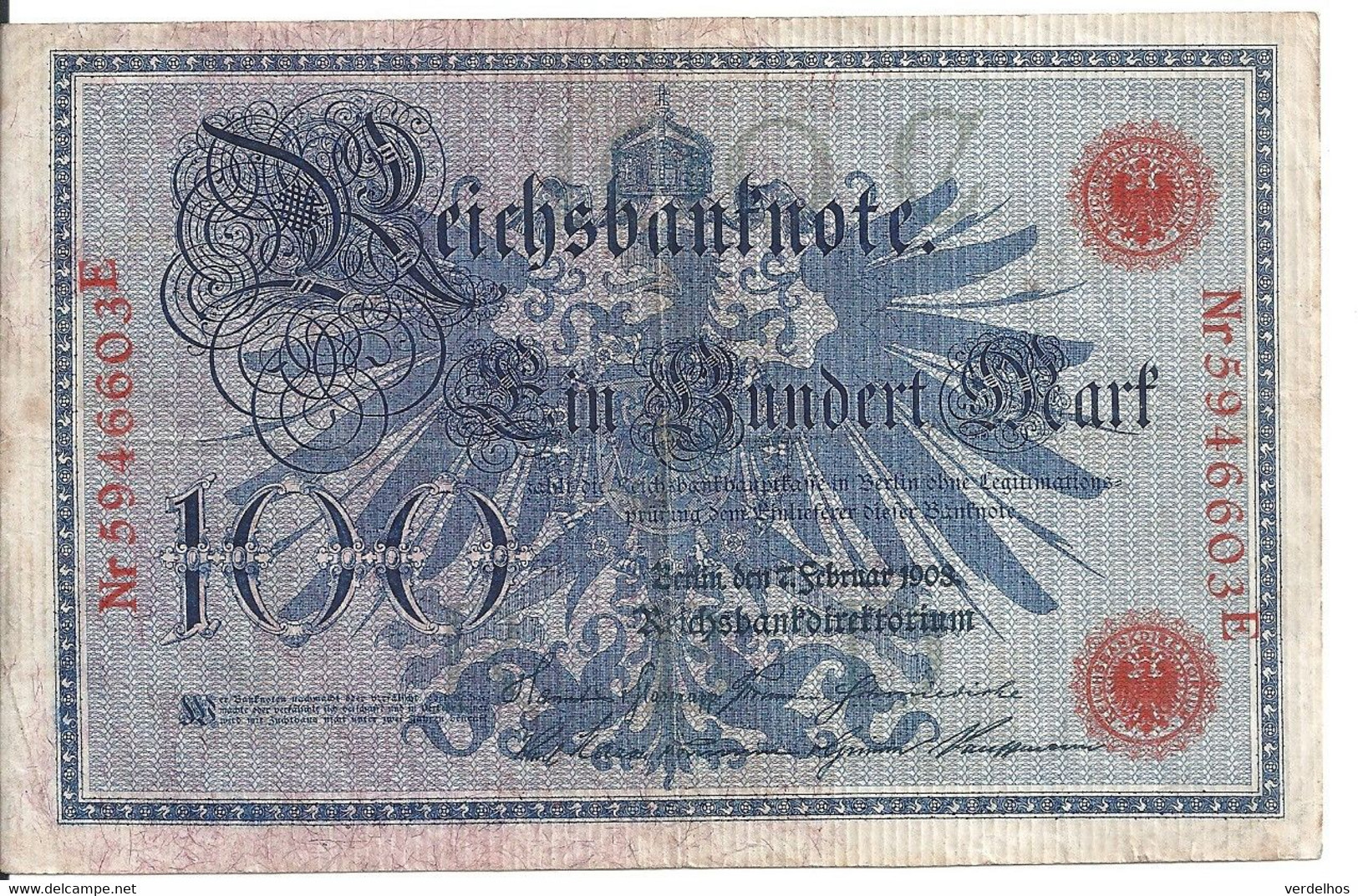 ALLEMAGNE 100 MARK 1908 VF P 33 - 100 Mark