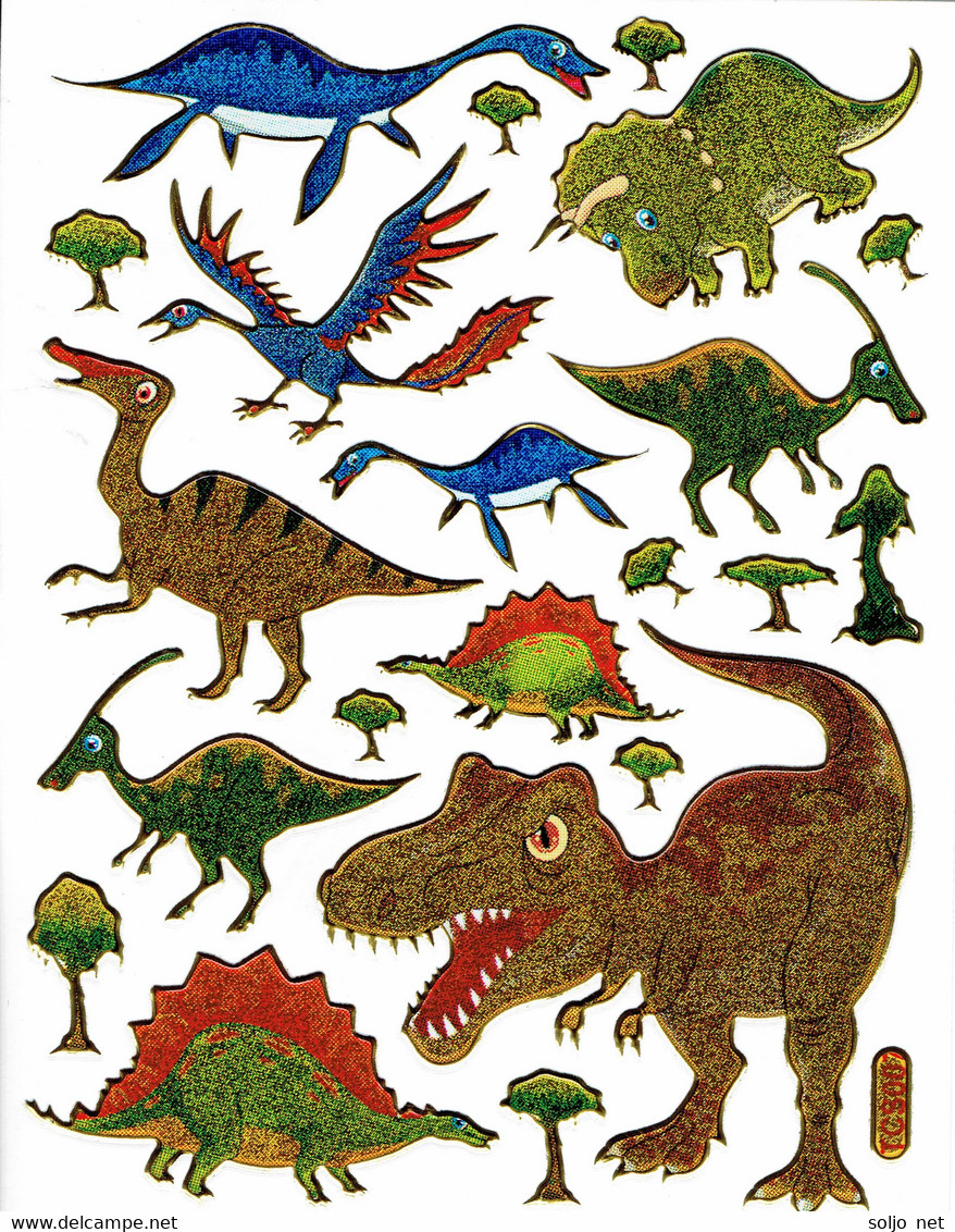 Dino Dinosaurier T-REX Tiere Aufkleber Metallic Look / Dinosaur Animal Sticker 13x10 Cm ST269 - Scrapbooking