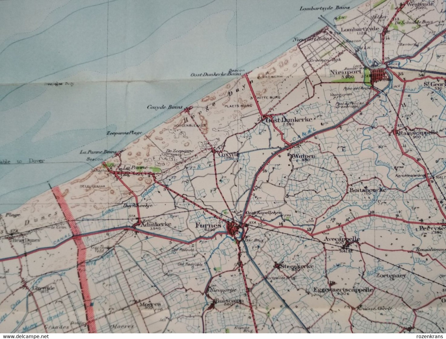 Topografische en militaire kaart STAFKAART 1911 UK War Office WW1 WWI Oostende Diksmuide Nieuwpoort De Panne Ieper