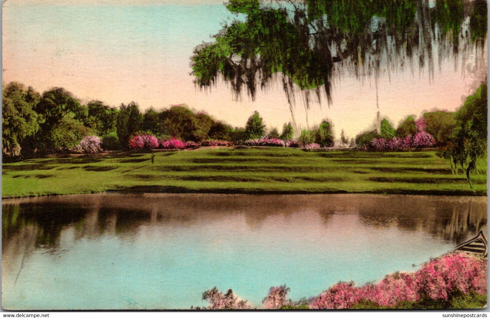 South Carolina Charleston Middleton Place Gardens Terraces Facing Riverfront 1950 Handcolored Albertype - Charleston