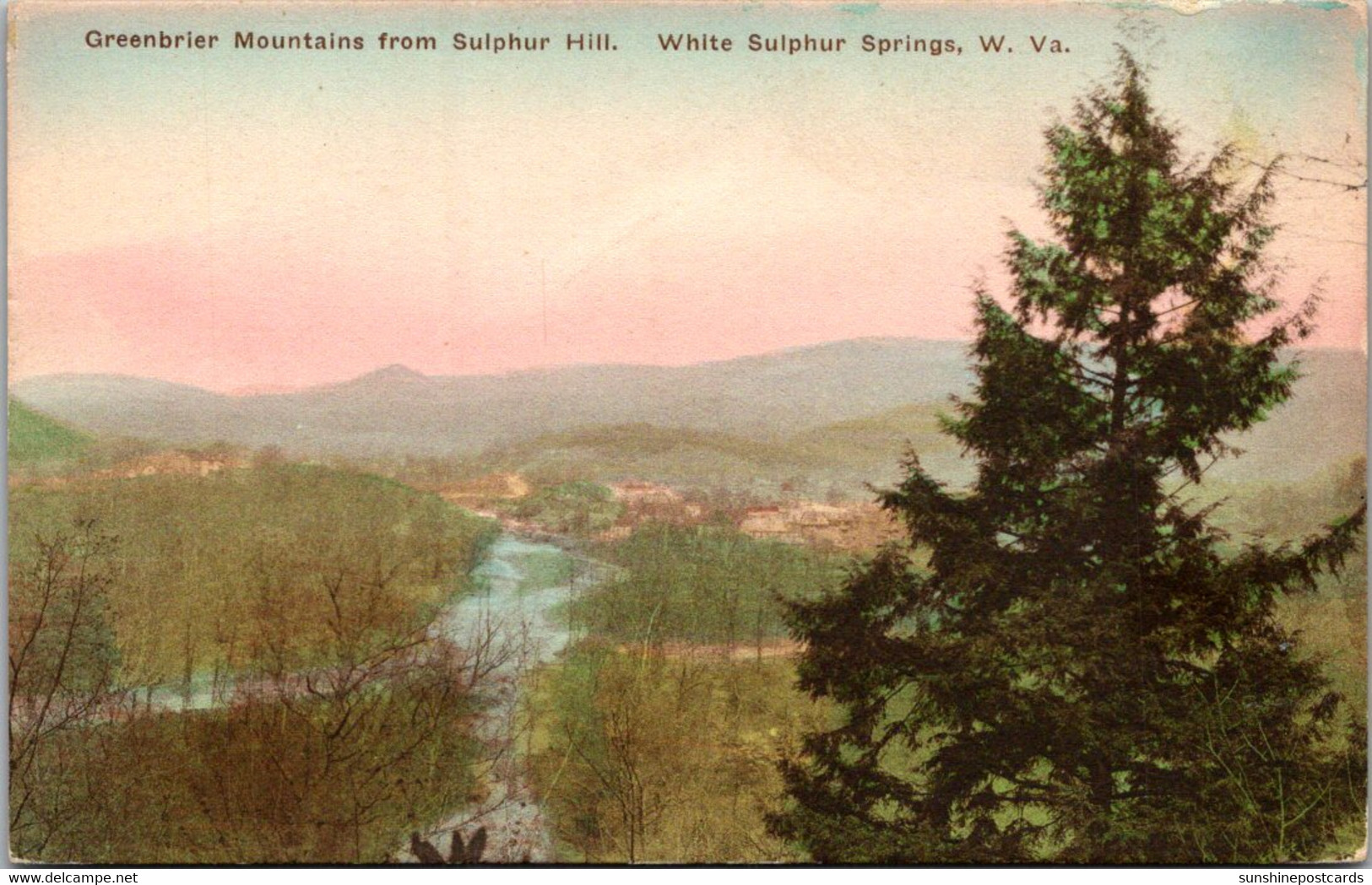 West Virginia Greenbrier Mountains From Sulphur Hill Handcolored Albertype - Andere & Zonder Classificatie