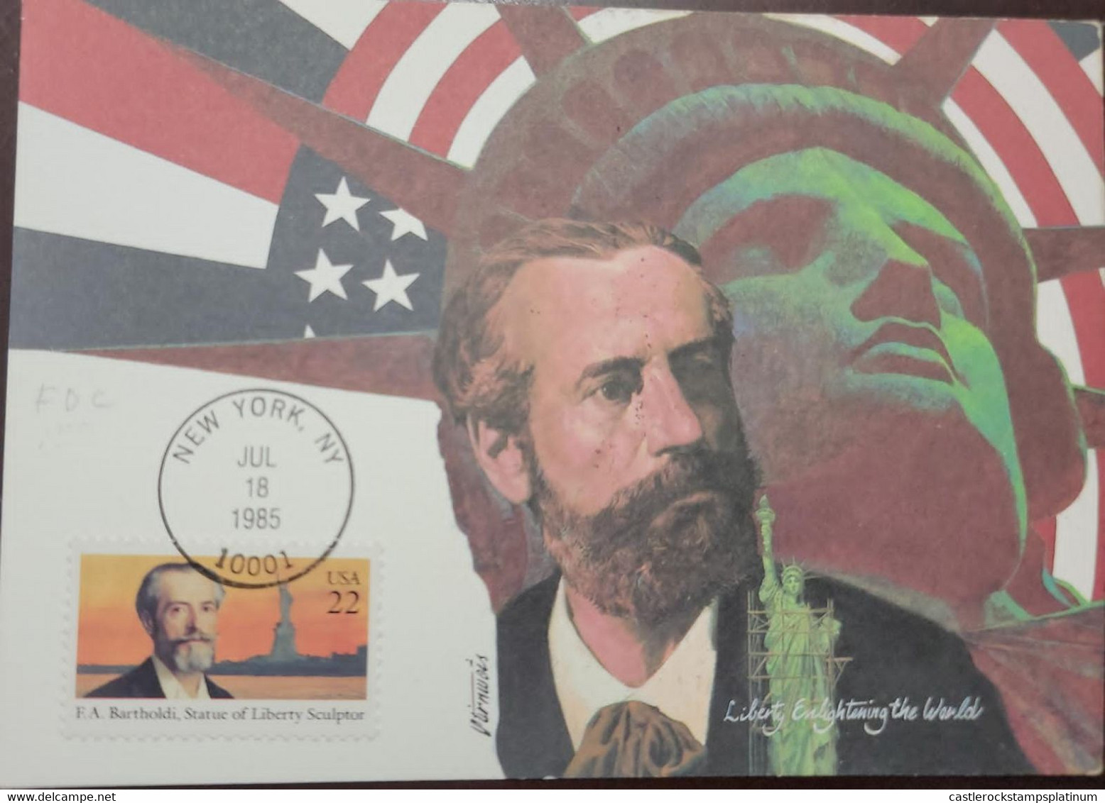 O) 1985 UNITED STATES - USA, FREDERIC AUGUSTE BARTHOLDI, STATUE OF LIBERTY, ARCHITEC, SCULPTOR. ART, FDC XF - 1981-1990