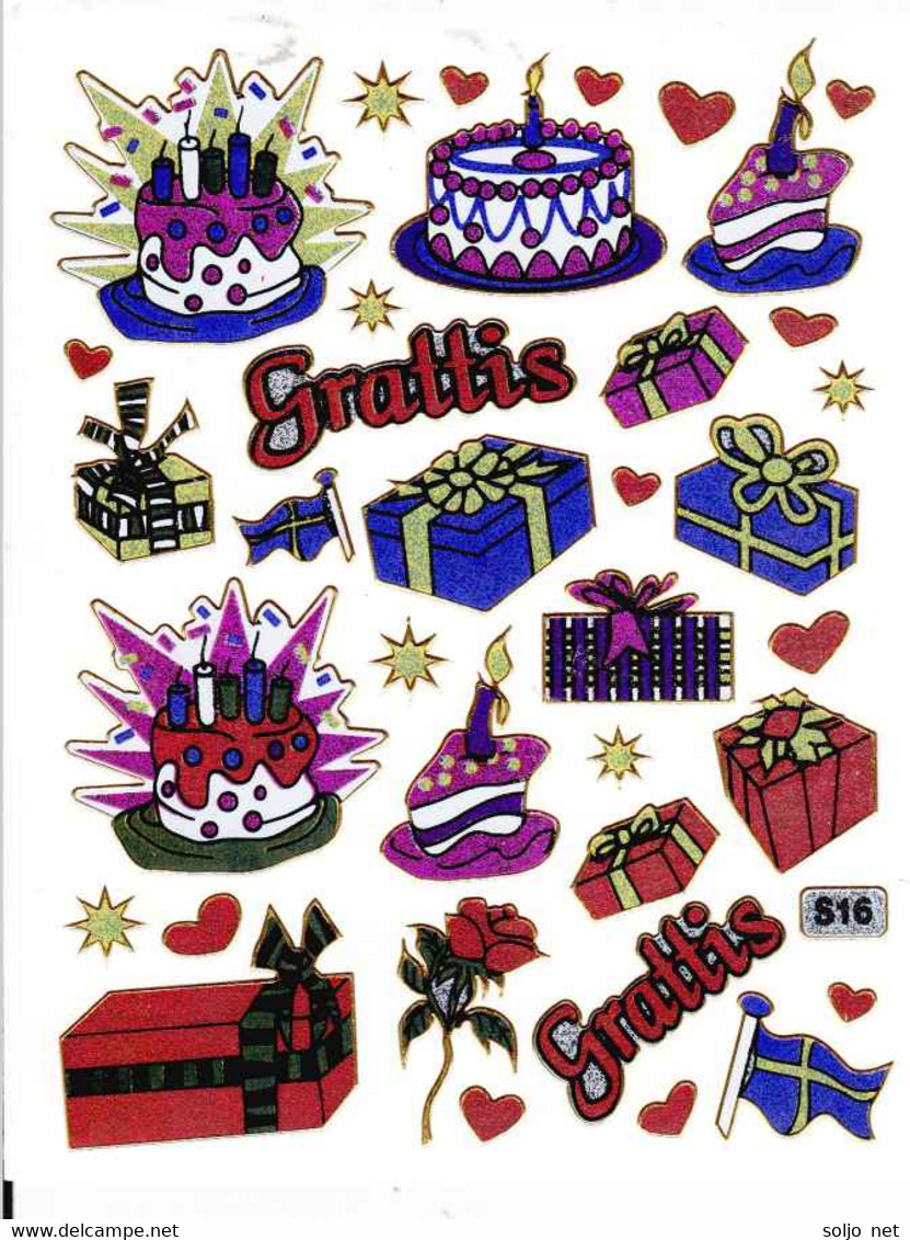 Torte Kerzen Geschenke Aufkleber Metallic Look / Party Gift Sticker 13x10 Cm ST405 - Scrapbooking