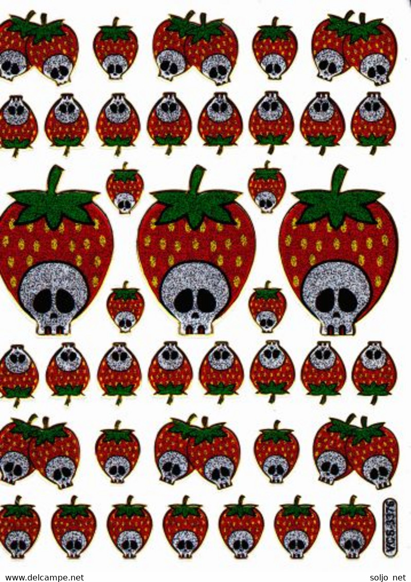 Erdbeere Skull Aufkleber Metallic Look / Strawberry Sticker 13x10 Cm ST142 - Scrapbooking