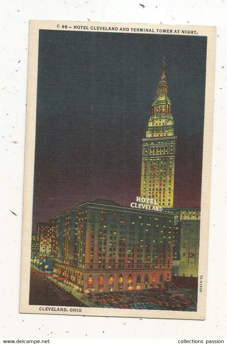 Cp , ETATS UNIS, CLEVELAND, OHIO, Hotel Cleveland And Terminal Tower At Night ,  écrite - Cleveland