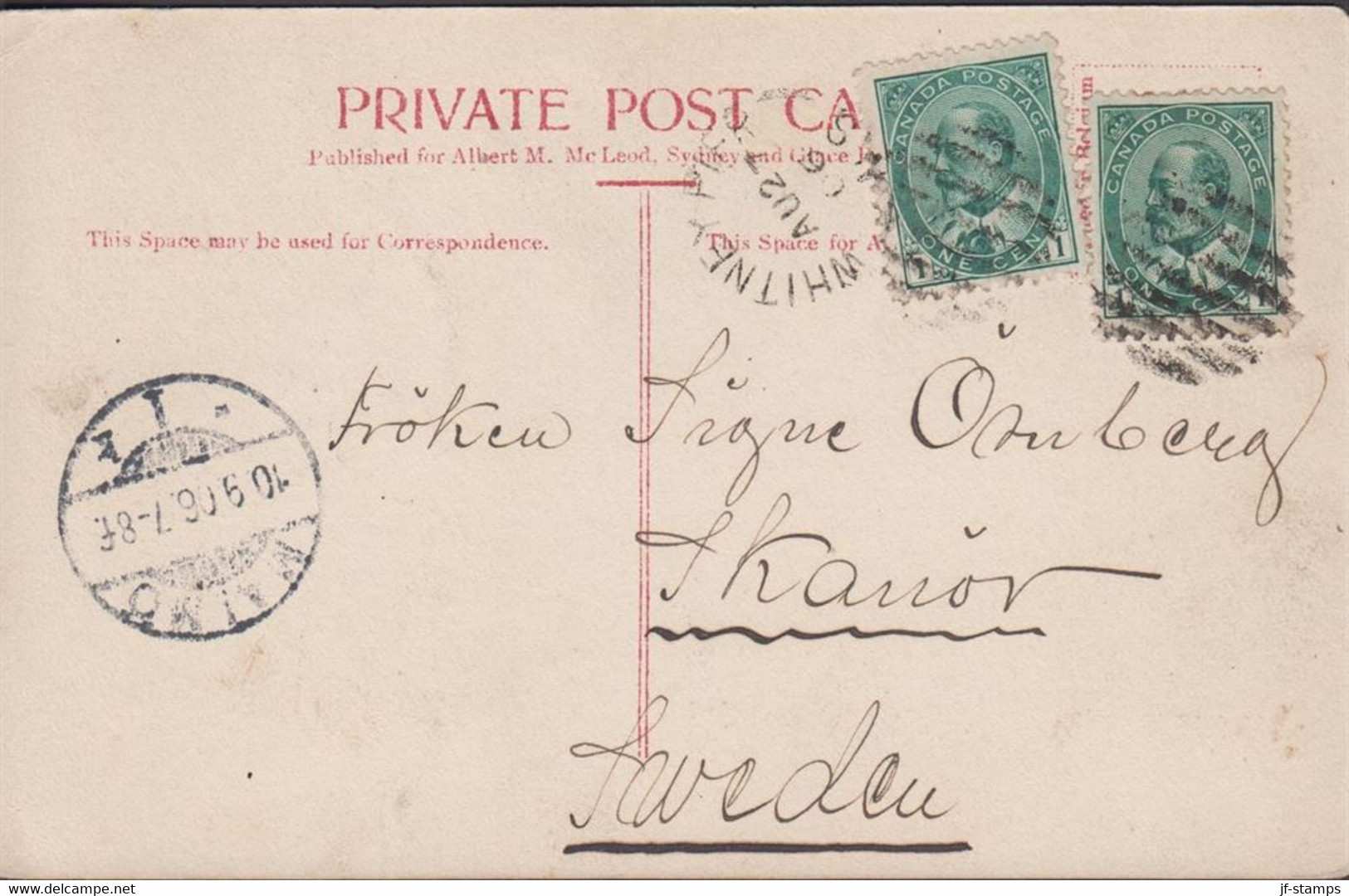 1906. CANADA. EDWARD Edward VII 2 Ex ONE CENT On Fine BOAT Motive Postcard (Landing At Sangari... (Michel 77) - JF437436 - Storia Postale
