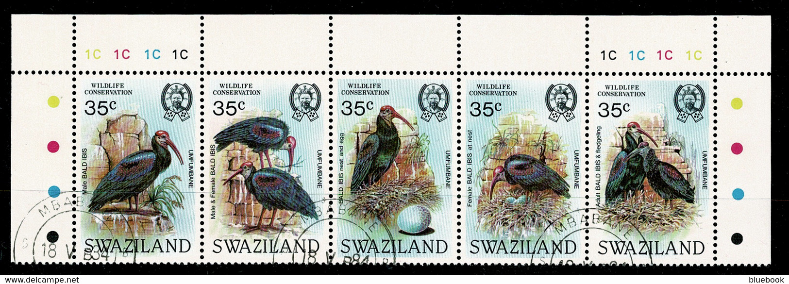 Ref 1596 -  Swaziland 1984 - Bird Stamps Top Marginal Strip With Cyl No's - Very Fine Used - Swaziland (1968-...)