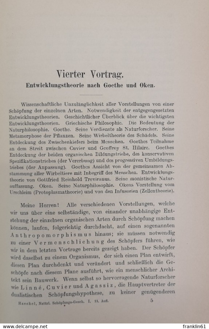 Natürliche Schöpfungs-Geschichte. Erstr Teil: Allgemeine Entwicklungslehre (Transformismus und Darwinismus).