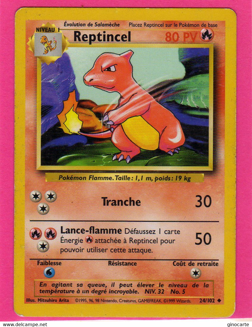 Carte Pokemon Francaise Set De Base Wizards 24/102 Reptincel 80pv 1995 Bon Etat - Wizards