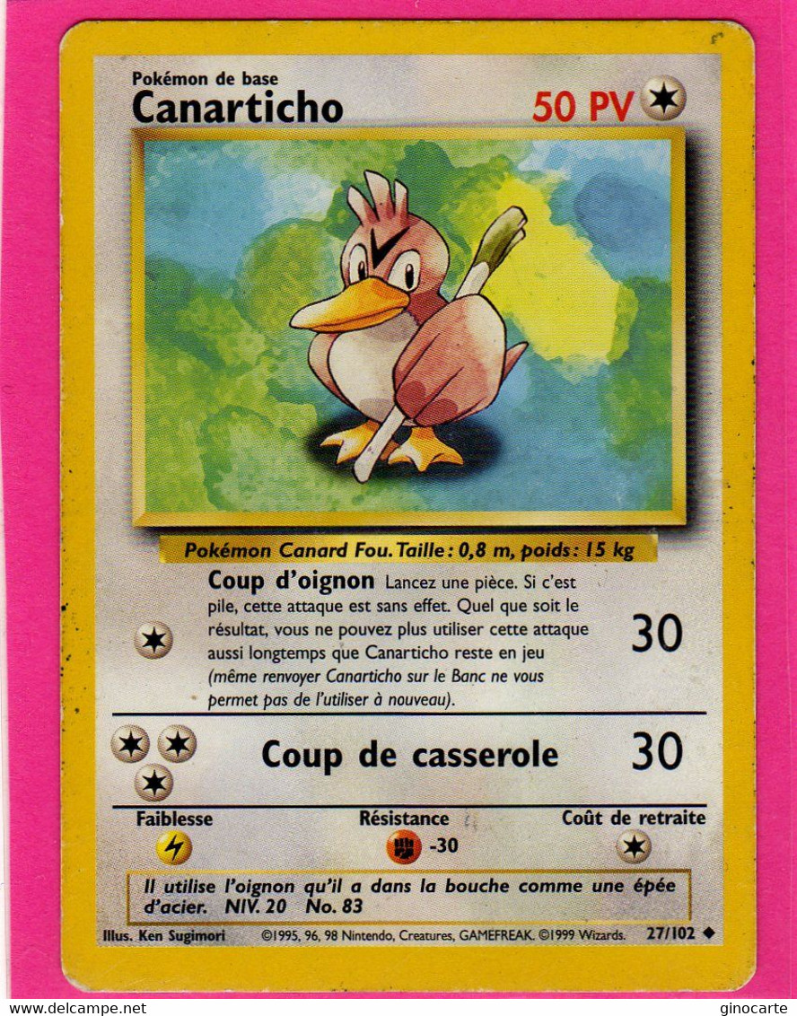 Carte Pokemon Francaise Set De Base Wizards 27/102 Canarticho 50pv 1995 Bon Etat - Wizards