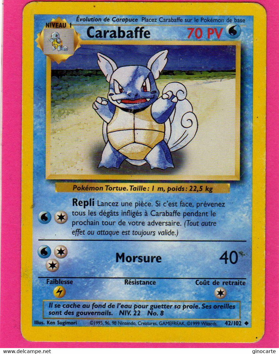 Carte Pokemon Francaise Set De Base Wizards 42/102 Carabaffe 70pv 1995 Bon Etat - Wizards