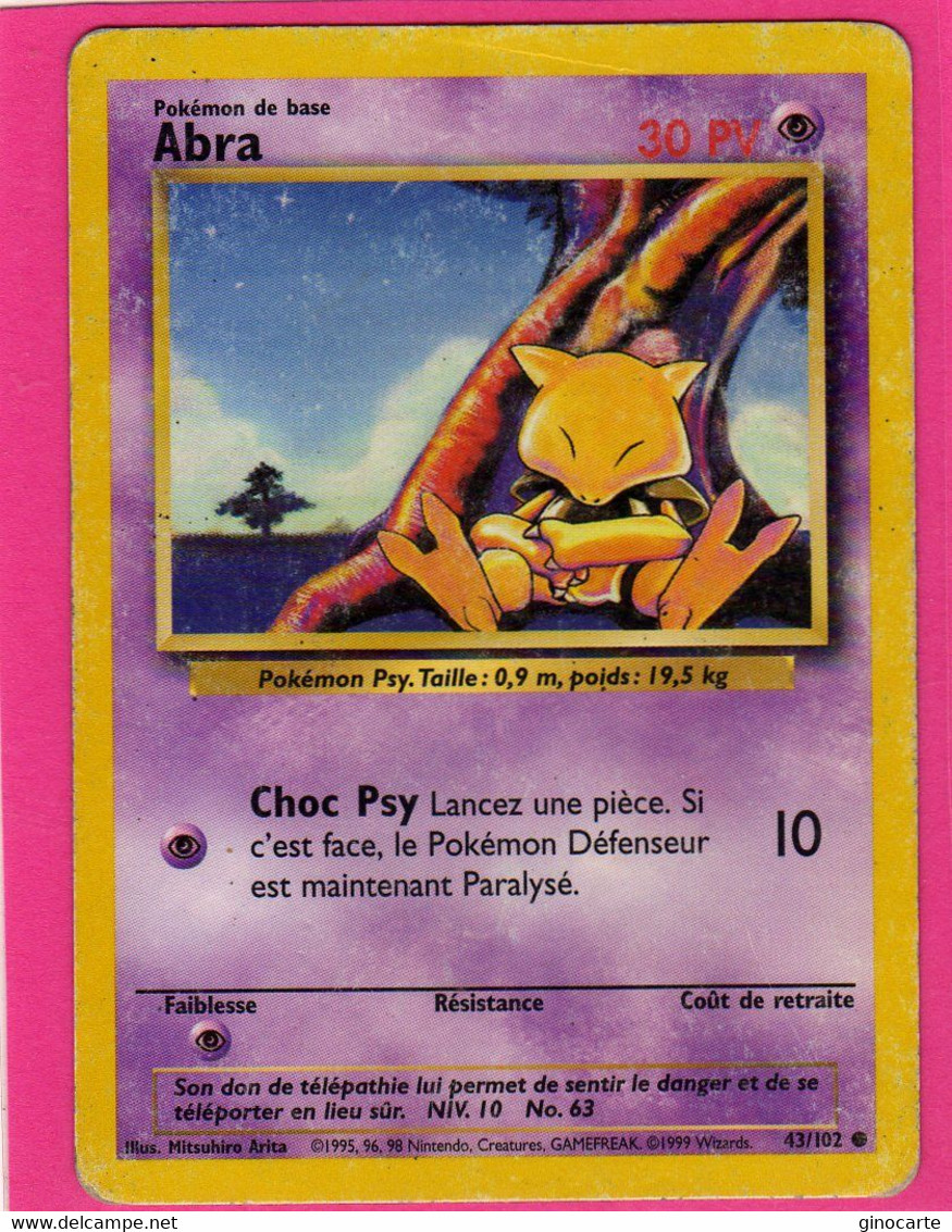 Carte Pokemon Francaise Set De Base Wizards 43/102 Abra 30pv 1995 Usagée - Wizards