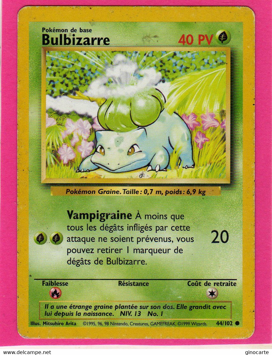 Carte Pokemon Francaise Set De Base Wizards 44/102 Bulbizarre 40pv 1995 Bon Etat - Wizards