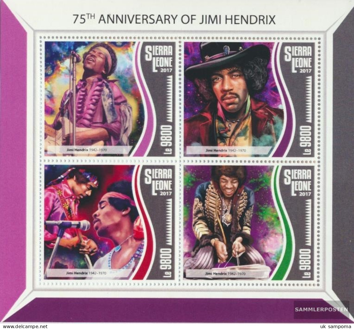 Sierra Sierra Leone Leone 8795-8798 Sheetlet (complete. Issue.) Unmounted Mint / Never Hinged 2017 Jimi Hendrix - Sierra Leone (1961-...)