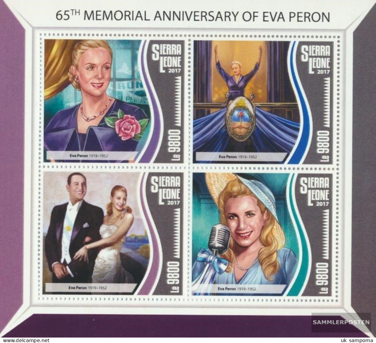 Sierra Leone 8790-8793 Sheetlet (complete. Issue.) Unmounted Mint / Never Hinged 2017 Eva Perón - Sierra Leone (1961-...)