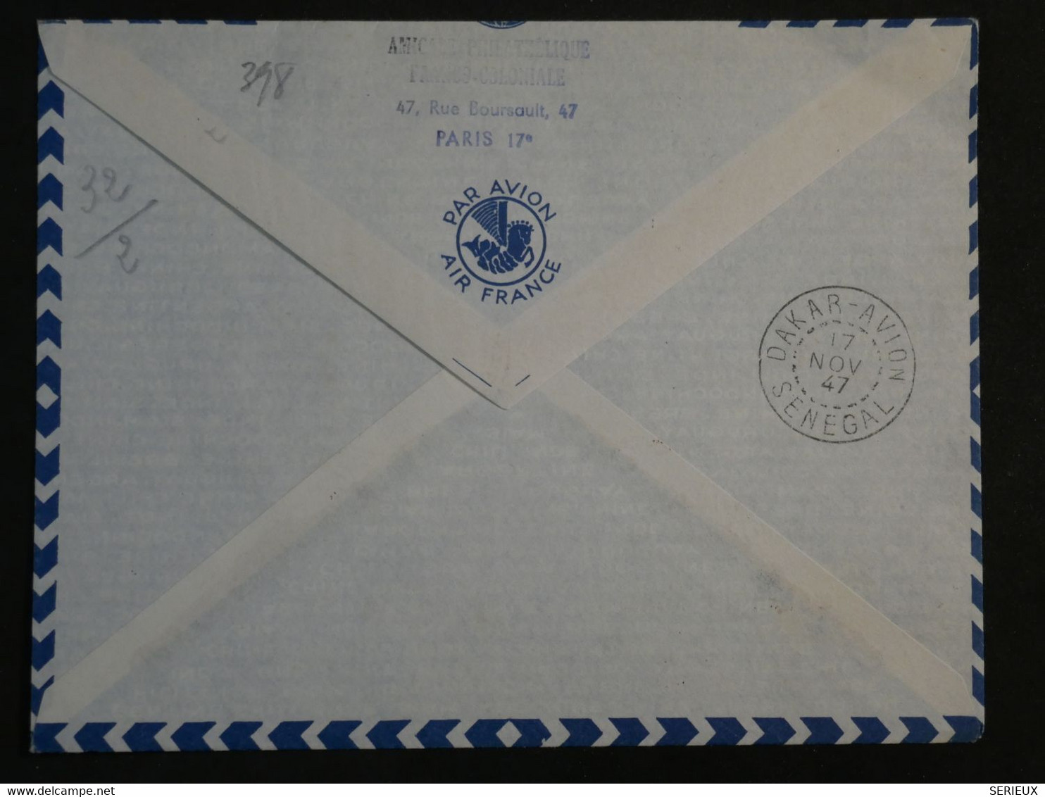 BN14 FRANCE BELLE LETTRE  1947 PARIS A DAKAR +CLEMENT ADER AEROPHILATELIE+AFFRANCH. PLAISANT++ - 1927-1959 Lettres & Documents