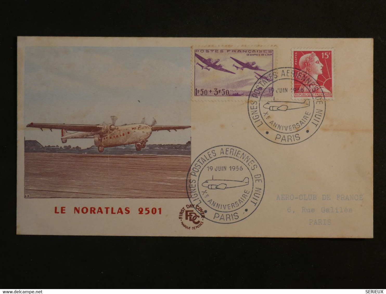 BN14 FRANCE BELLE CARTE   1956 PARIS LE NORATLAS+  + AEROPHILATELIE+AFFRANCH. PLAISANT++ - 1927-1959 Lettres & Documents