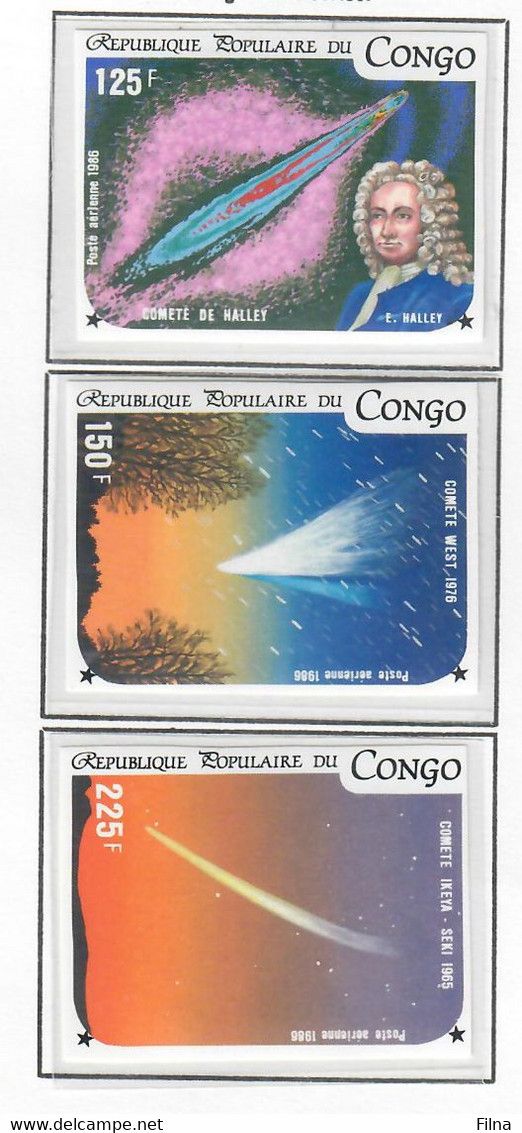 CONGO  1986- SPAZIO - COMETA DI HALLEY - SERIE COMPLETA NON DENTELLATA  - MNH/** - Neufs