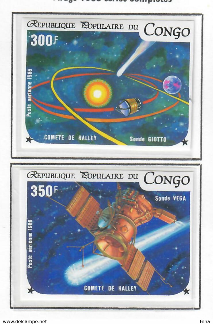 CONGO  1986- SPAZIO - COMETA DI HALLEY - SERIE COMPLETA NON DENTELLATA  - MNH/** - Neufs