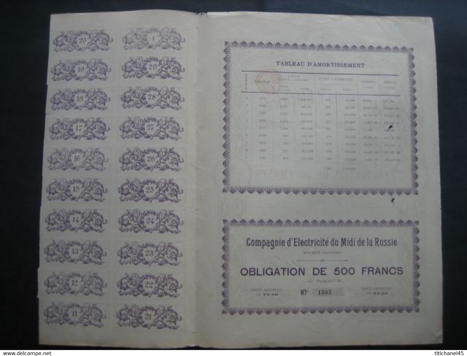 RUSSIE - Obligation BRUXELLES 1912 - COMPAGNIE D'ELECTRICITE DU MIDI DE LA RUSSIE - Russia