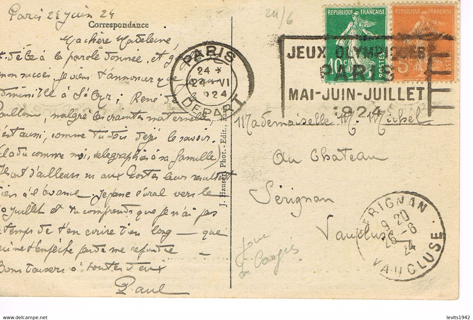 JEUX OLYMPIQUES 1924 -  MARQUE POSTALE - JOUR DU CONGRES INTERNATIONAL D'ESCRIME - 24-06 - - Estate 1924: Paris