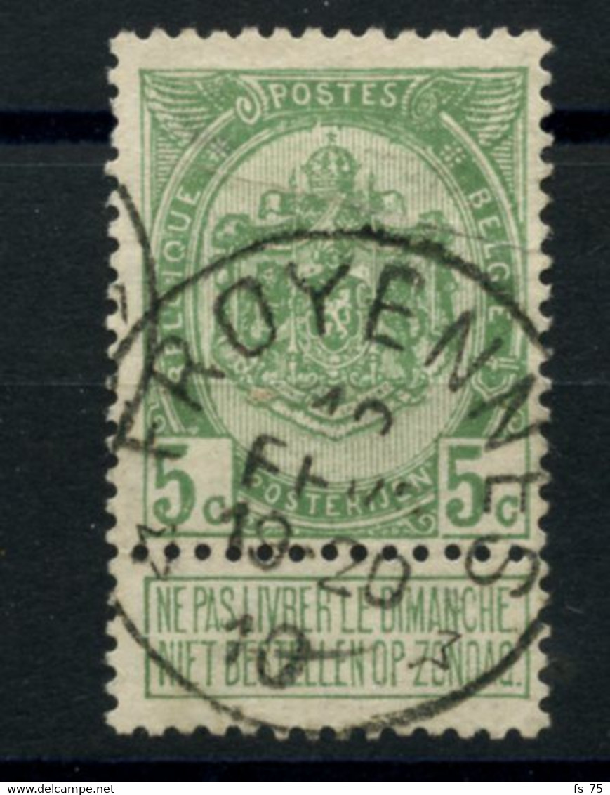 BELGIQUE - COB 83 - 5C VERT JAUNE RELAIS A ETOILES FROYENNES - 1893-1907 Stemmi