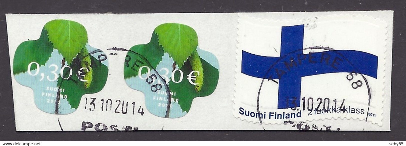 Finland 2011 - Flag, Flags, Drapeau, Nature Leaves, Self-adhesive On Paper Fragment - Used - Gebruikt