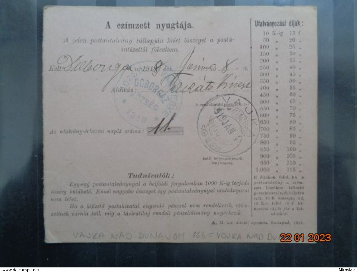 ČESKOSLOVENSKO  -  VAJKA - VOJKA NAD DUNAJOM - DOBROHOŠŤ - ...-1918 Préphilatélie