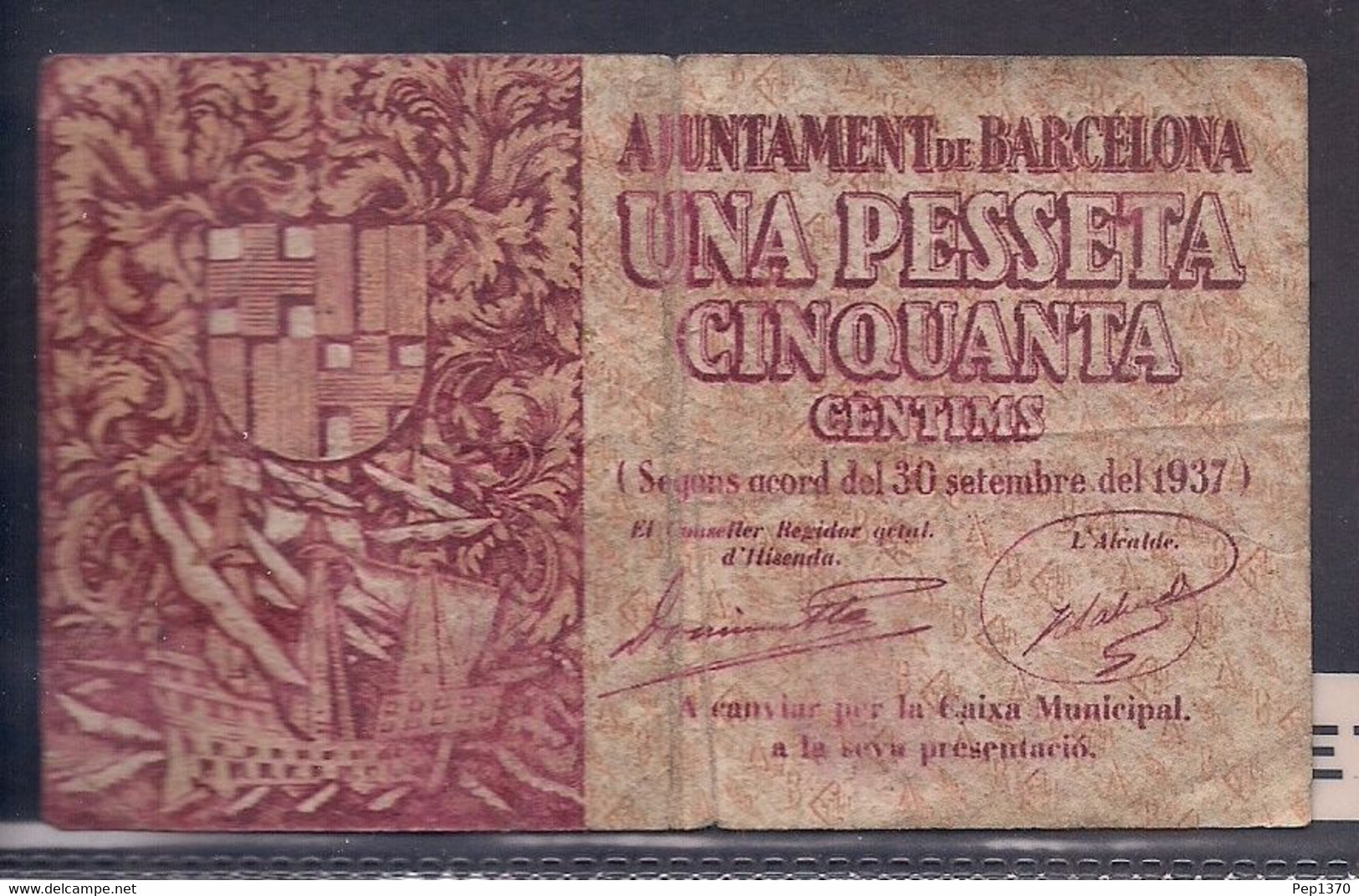 BILLETE DEL AYUNTAMIENTO DE BARCELONA DE 1 PESETA CON 50 CENTIMOS DE 1937 - 1-2 Pesetas