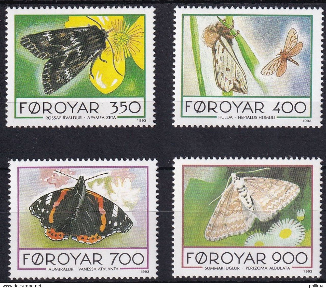 MiNr. 252 - 255 Dänemark Färöer 1993, 4. Okt. Schmetterlinge Postfrisch/**/MNH - Féroé (Iles)