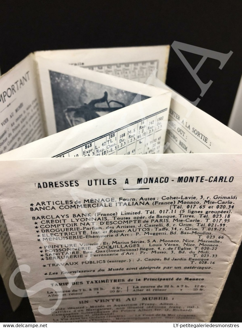 #PUB6 - Horaire Train Autocars Bus Adresses Utiles - Souvenirs Du Musée Océanographique - Monaco - Avril 1939 - Europa