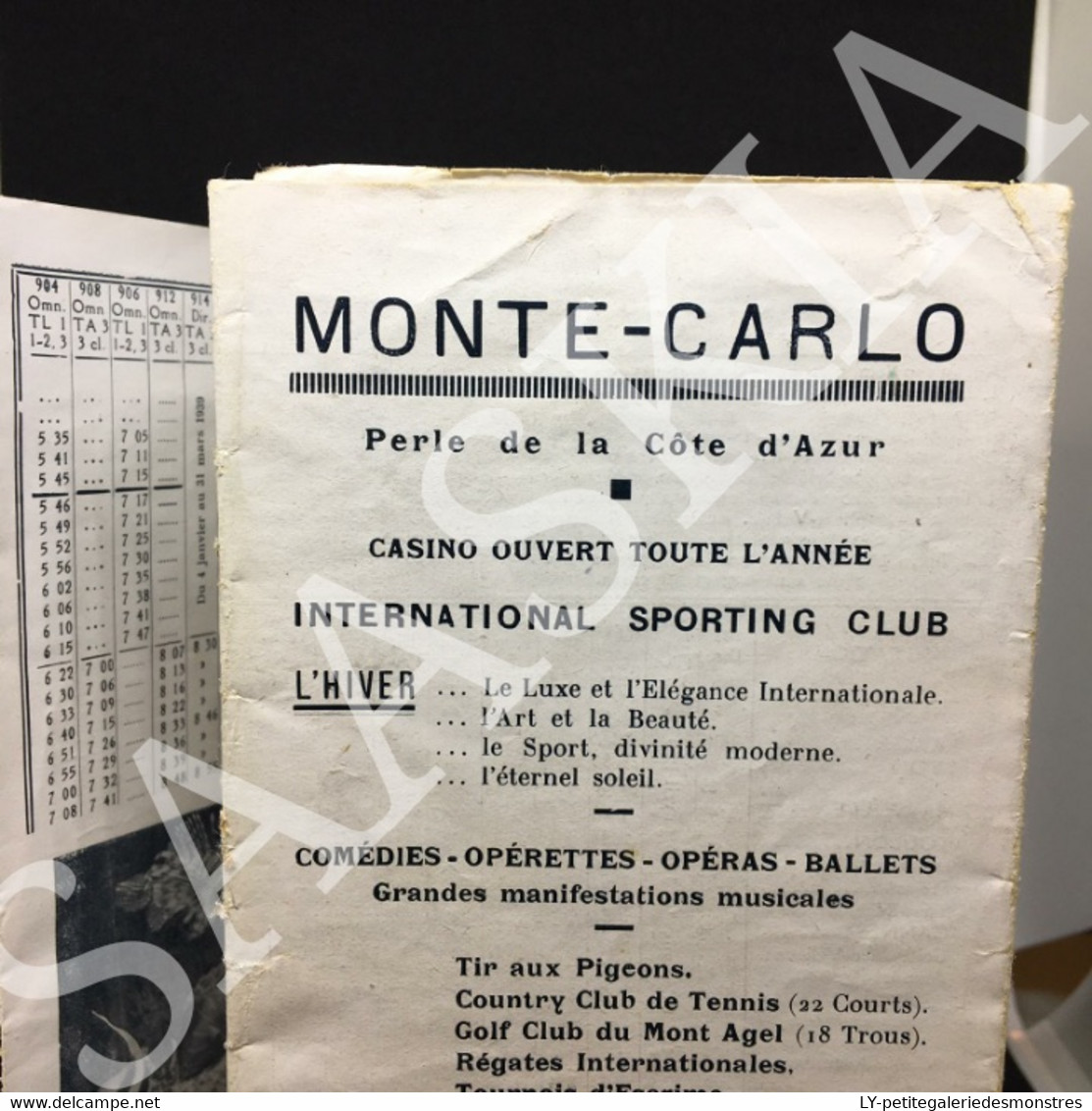 #PUB6 - Horaire train autocars Bus adresses utiles - Souvenirs du musée océanographique - Monaco - Avril 1939