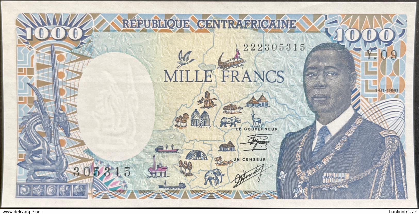 Central African Republic 1.000 Francs, P-16 (01.01.1990) - About Uncirculated - RARE - Centraal-Afrikaanse Republiek