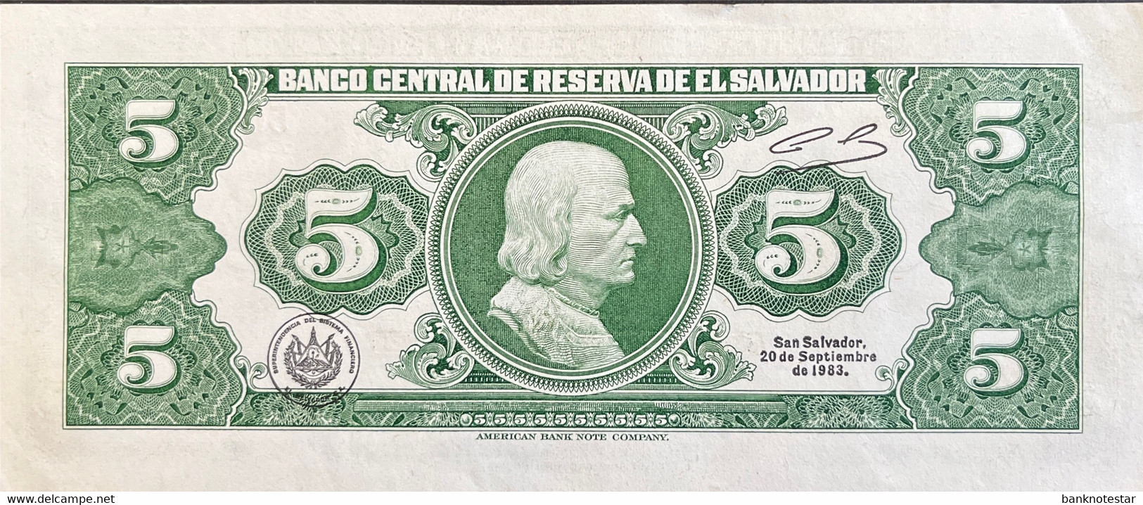 El Salvador 5 Colones, P-134a (25.08.1983) - About Uncirculated - El Salvador