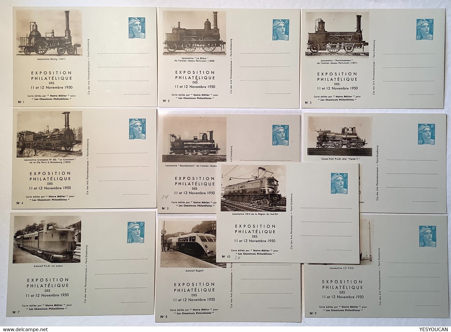 1950 France Entier Postal 8f Gandon SERIE TSC EXPOSITION PHILATELIQUE LES CHEMINOTS PHILATELISTES (locomotive Train - Standard Postcards & Stamped On Demand (before 1995)
