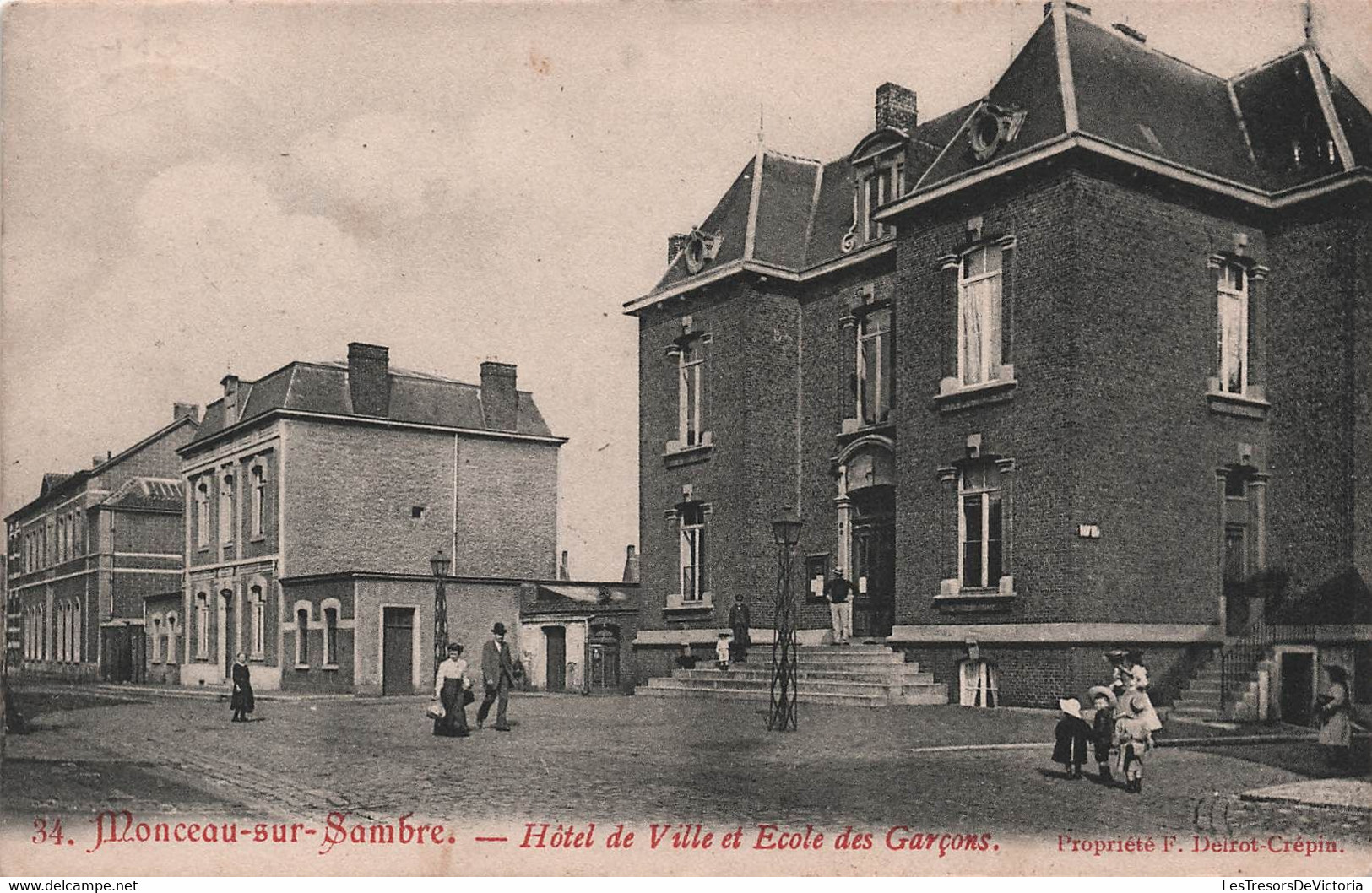 BELGIQUE - MONCEAU Sur SAMBRE - Hôtel De Ville Et Ecole Des Garçons - Carte Postale Ancienne - Other & Unclassified