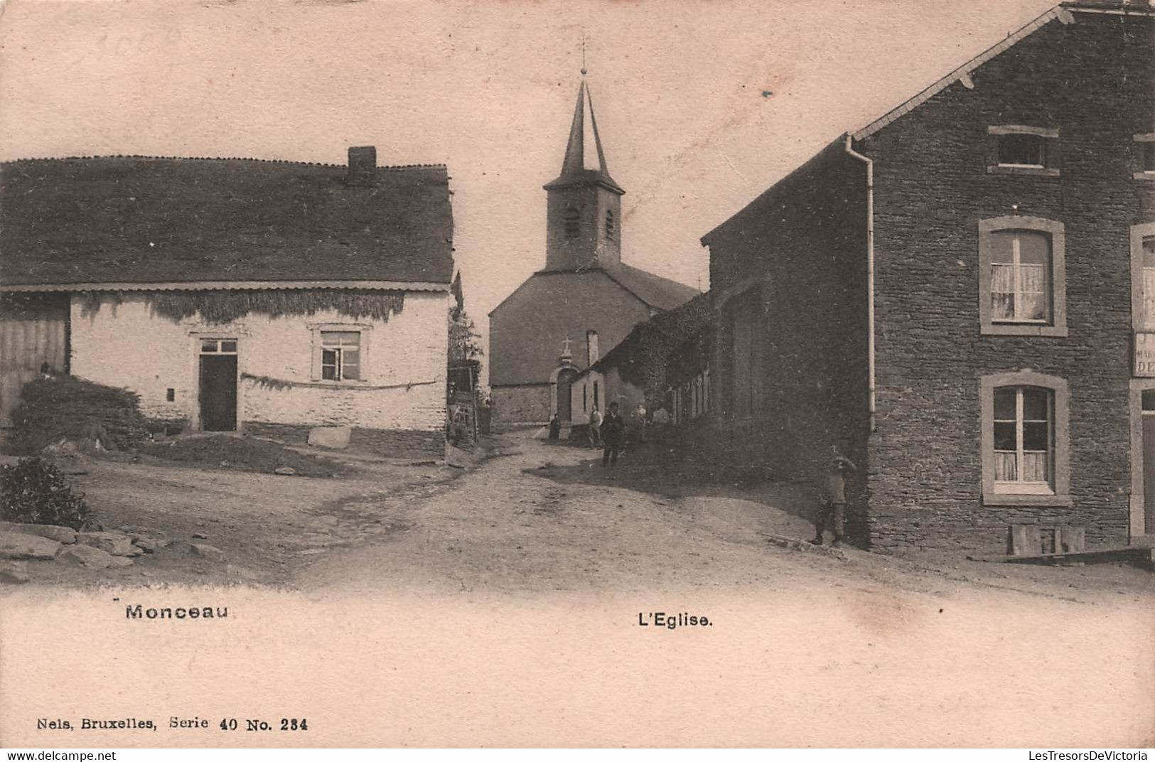 BELGIQUE - MONCEAU L'église - Nels - Animé - Publicité Chocolat Cosmopolite Gevers & Fils - Carte Postale Ancienne - Altri & Non Classificati