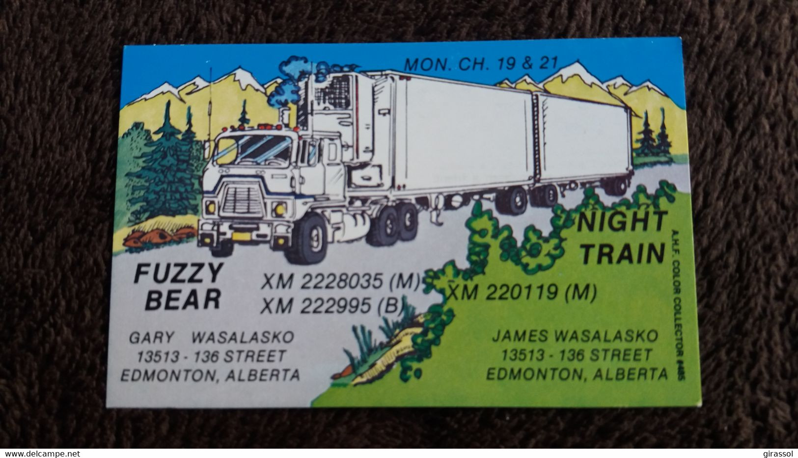 CARTE QSL FUZZY BEAR EDMONTON ALBERTA NIGHT TRAIN CAMION GEANT  FORMAT 9 PAR 14 CM - CB