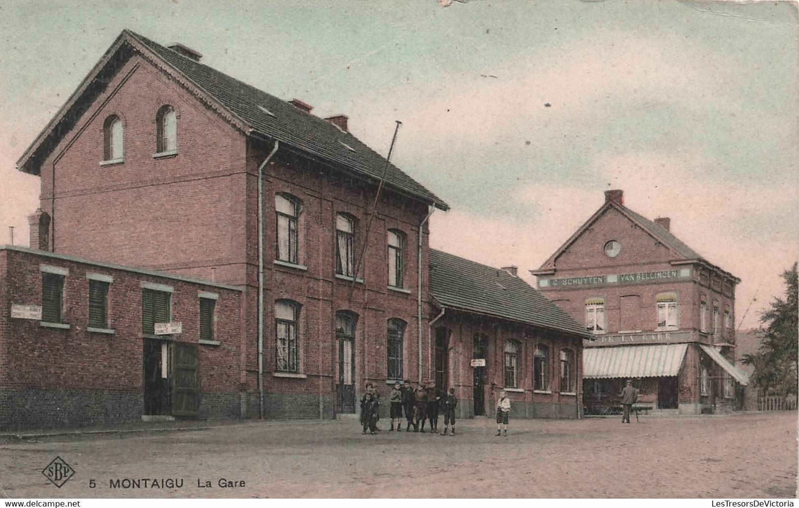 BELGIQUE - Montaigu -  Colorisé Et Animé - La Gare - Carte Postale Ancienne - Scherpenheuvel-Zichem