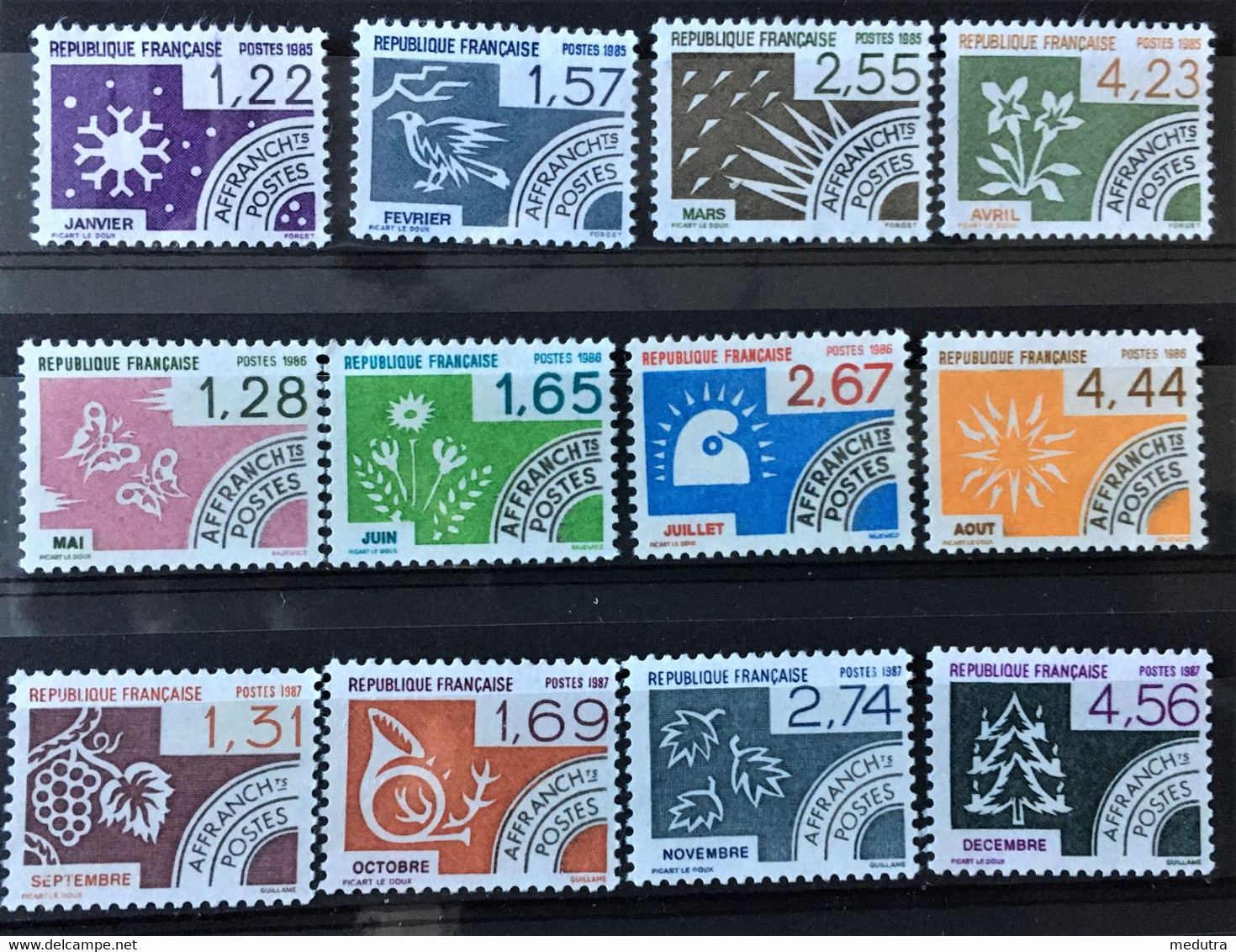 Préo : du 123 au 262 : 140 timbres préoblitérés en 12 séries complètes** (voir description)