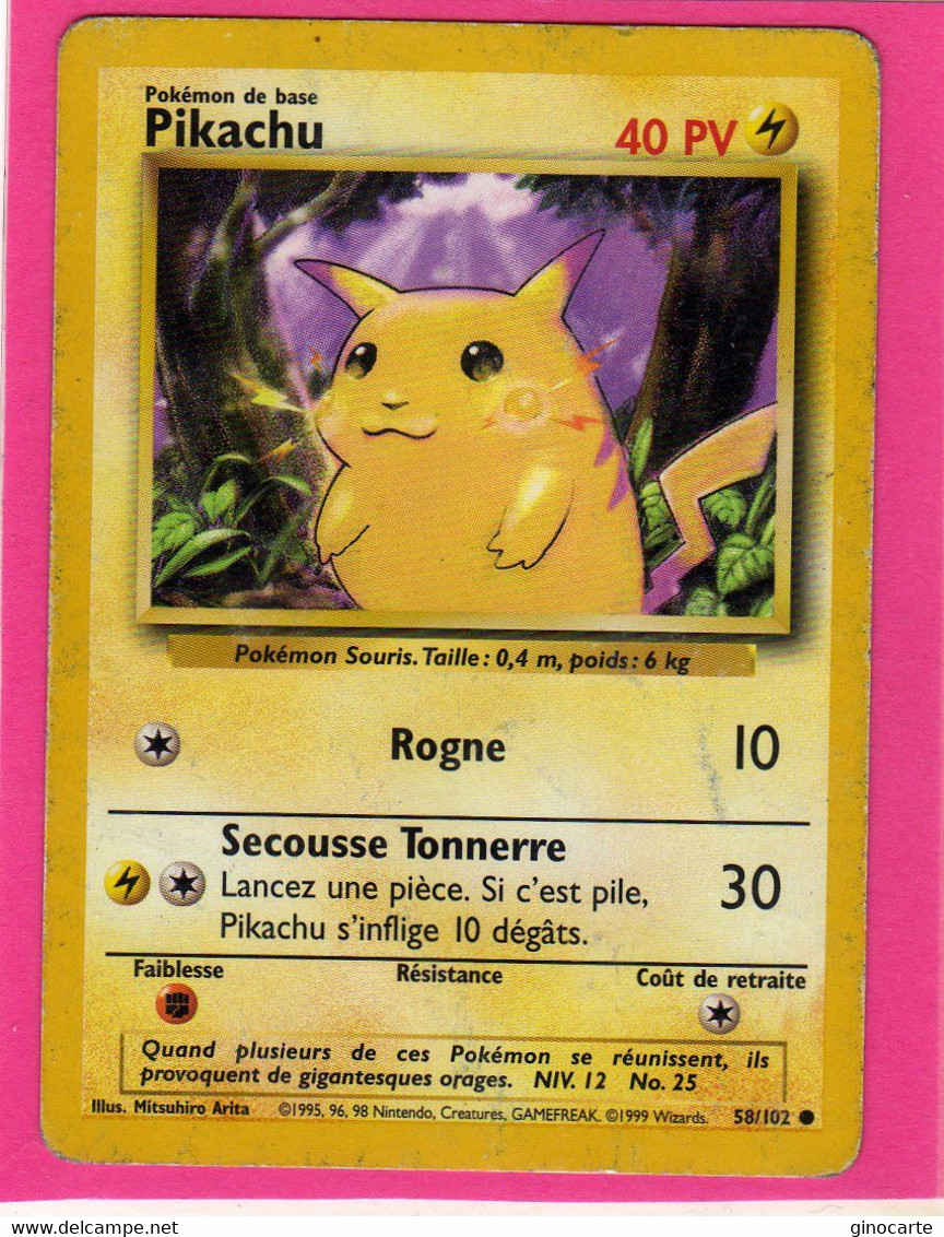 Carte Pokemon Francaise Set De Base Wizards 58/102 Pikachu 40pv Occasion - Wizards