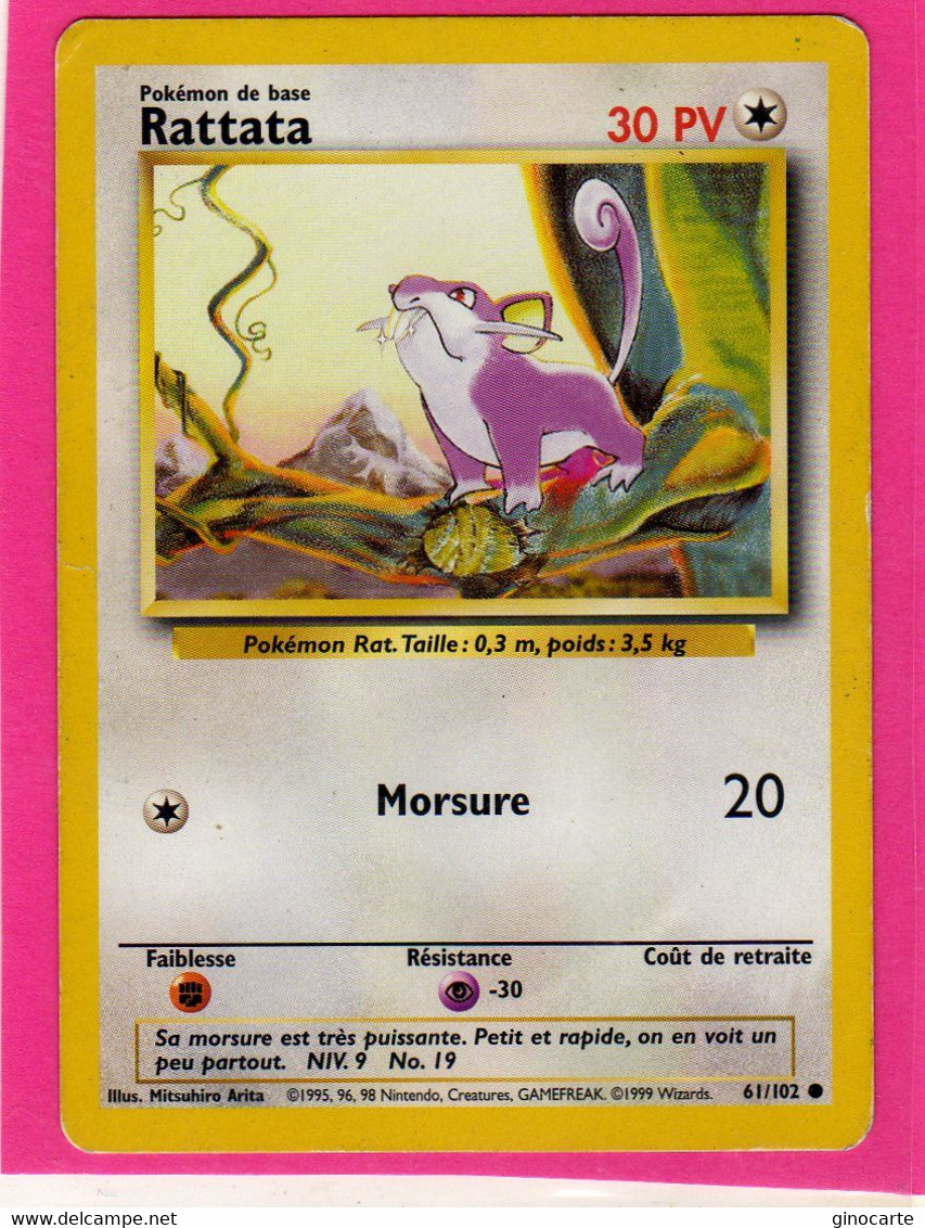 Carte Pokemon Francaise Set De Base Wizards 61/102 Rattata 30pv Occasion - Wizards