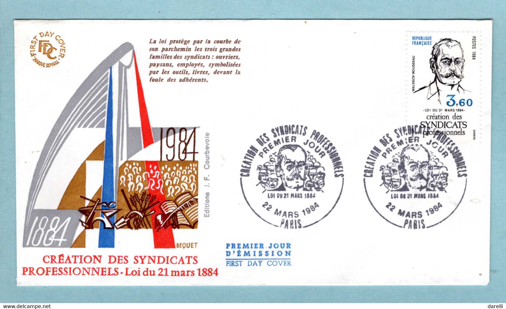 FDC France 1984 - Waldeck Rousseau - Création Des Syndicats Professionnels - YT 2305 - Paris - 1980-1989