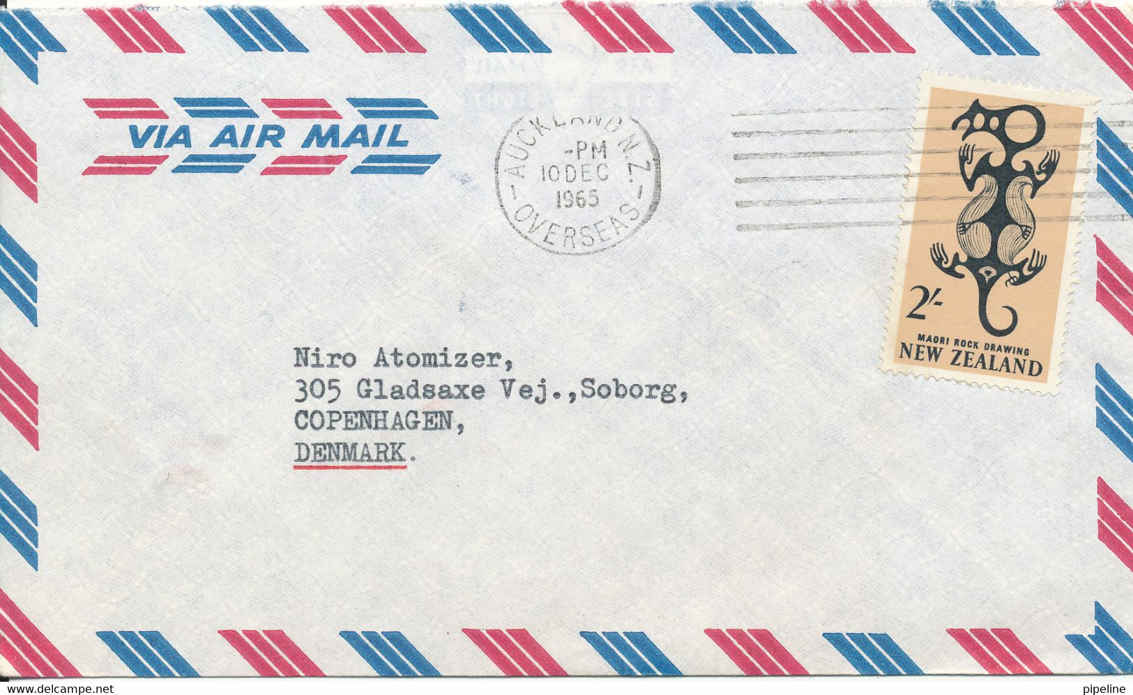 New Zealand Cover Sent Air Mail To Denmark 10-12-1965 Single Franked - Luchtpost