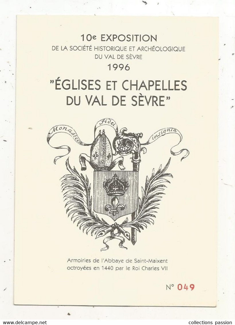 JC, Cp , 10 E Exposition De La Société Historique Et Archéologique Du Val De Sèvre,1996, églises Et Chapelles.... - Sammlerbörsen & Sammlerausstellungen